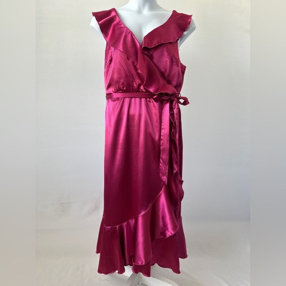 Little Mistress Dresses & Skirts - NWT! Fuchsia Pink Satin Wrap Dress By Little Mistress, Spring Wedding! Size. 10